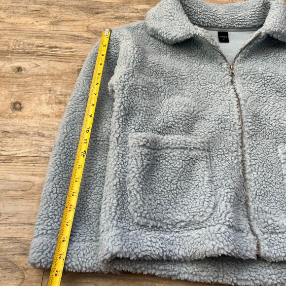 Sherpa Aviator Jacket Light Blue Pastel Cute Pockets Warm Cozy from Korea Medium - Picture 7 of 10